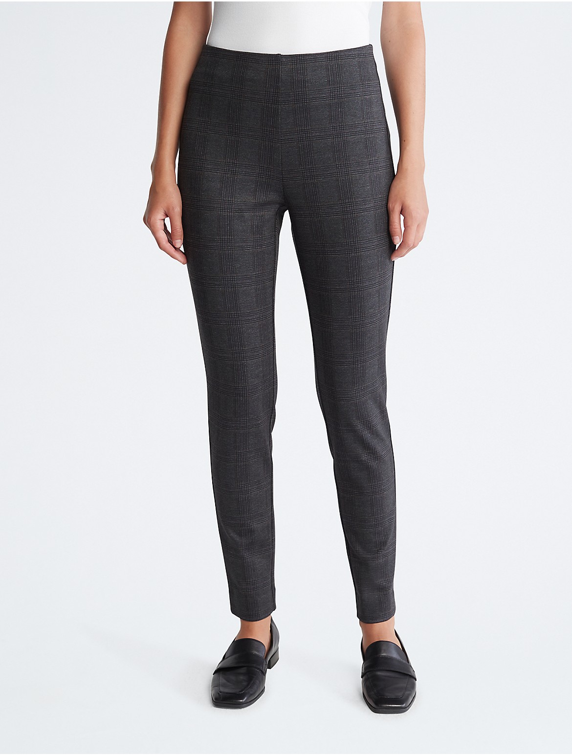 Calvin Klein Women's Plaid Ponte Skinny Pants - Grey - XS