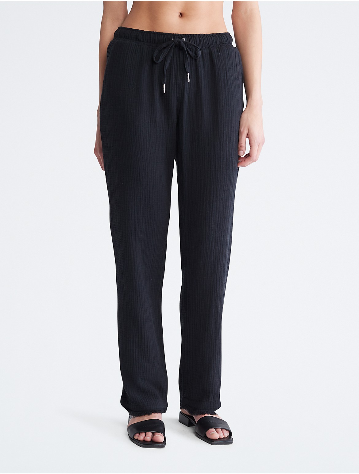 Calvin Klein Women's Relaxed Crepe Gauze Drawstring Pants - Black - M