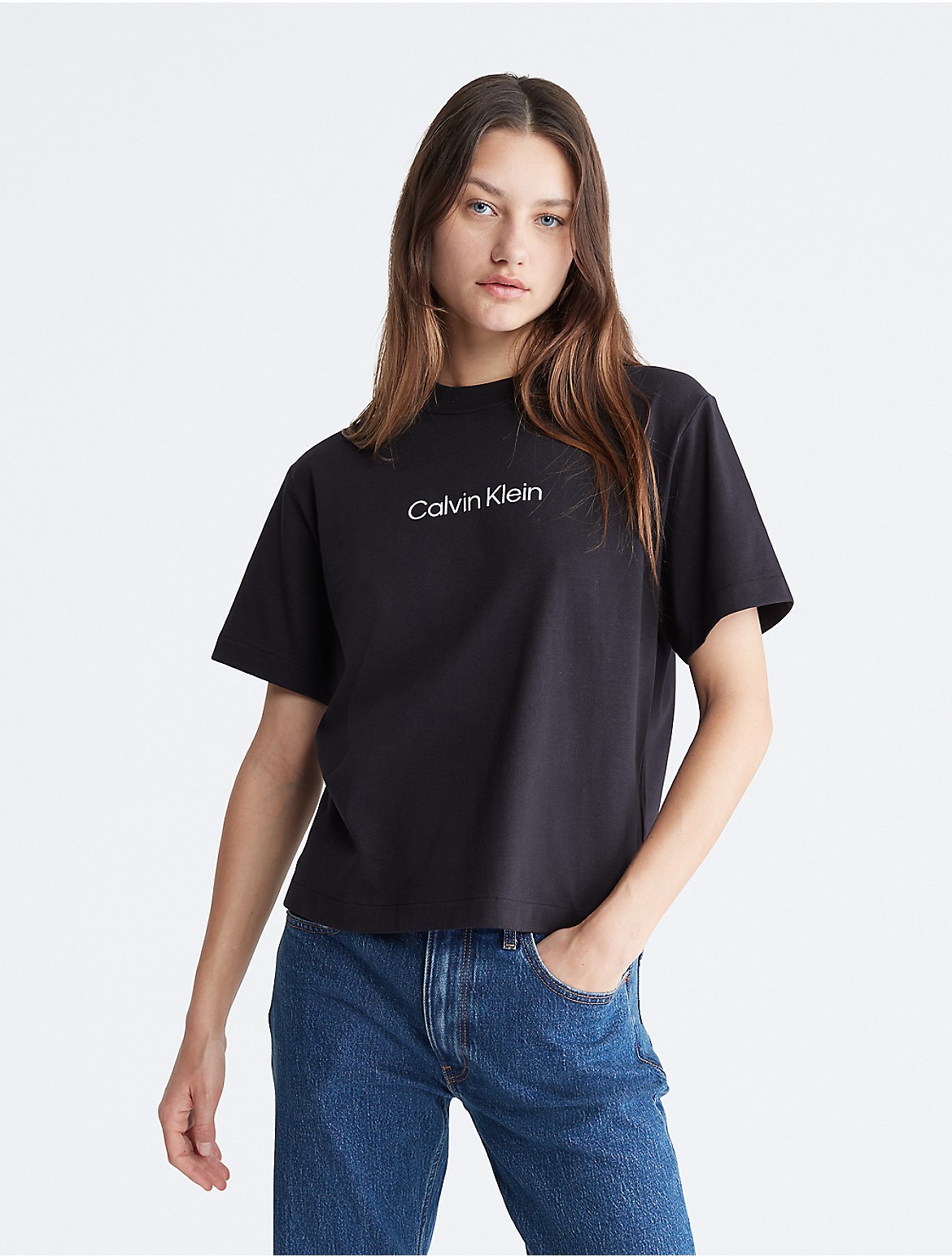 Calvin Klein Women's Relaxed Fit Standard Logo Crewneck T-Shirt - Black - XS