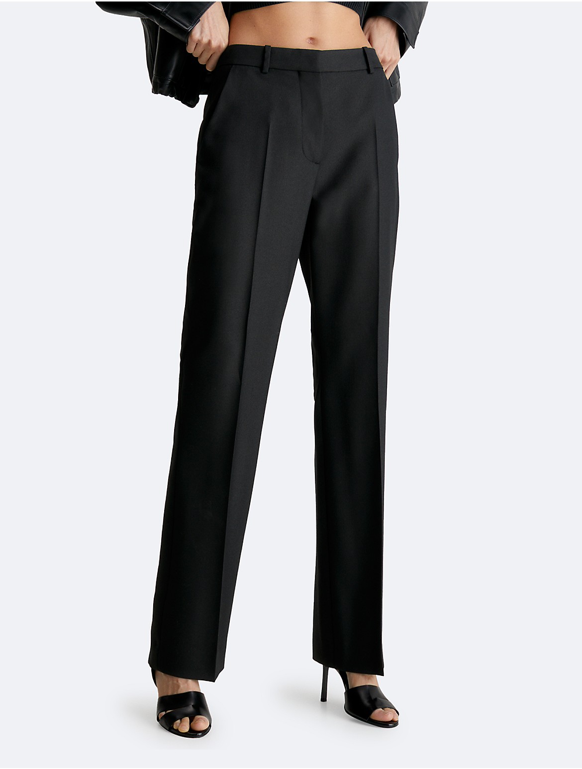 Calvin Klein Women's Slim Straight Woven Pants - Black - 32