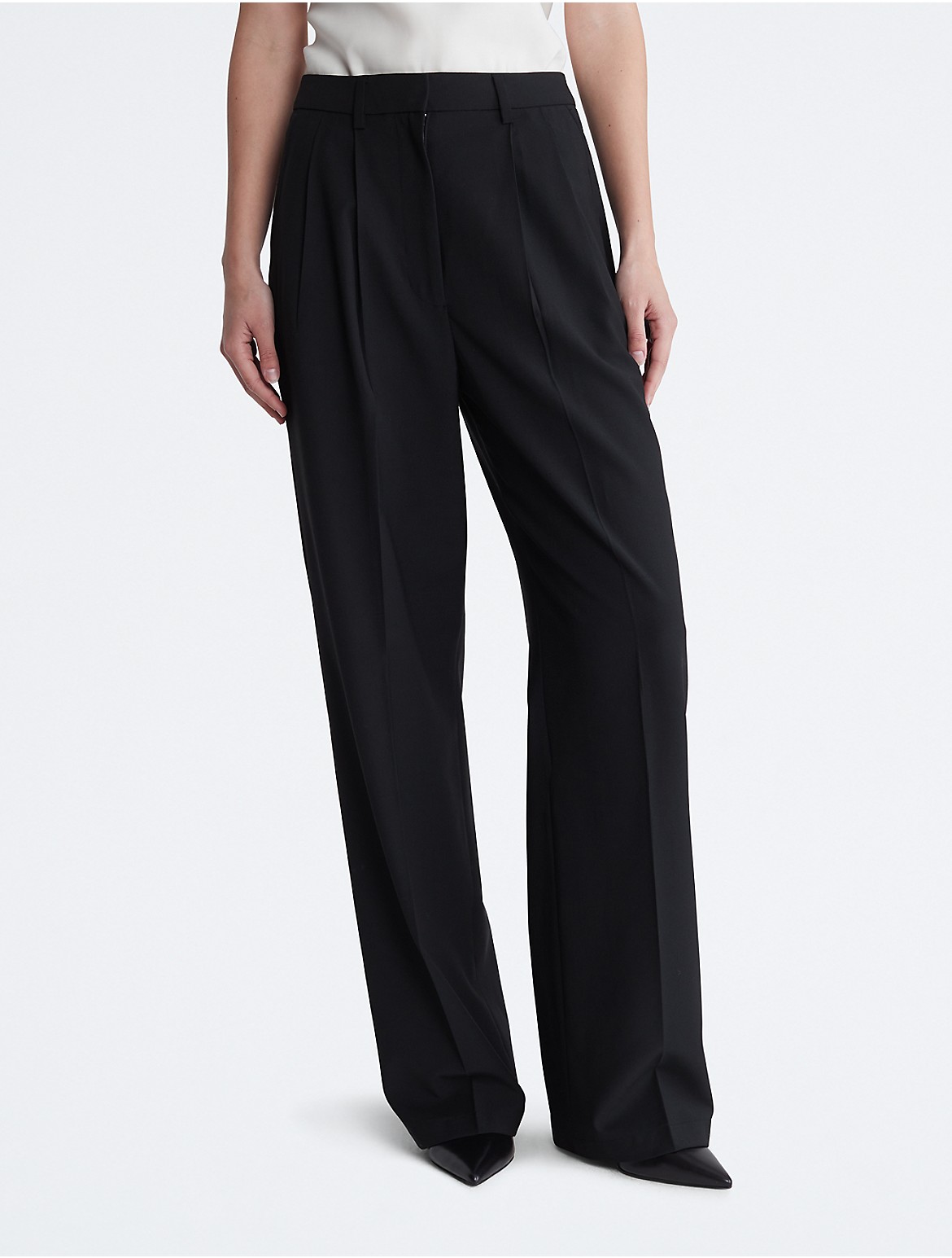 Calvin Klein Women's Tailored Wide Leg Trousers - Black - 25