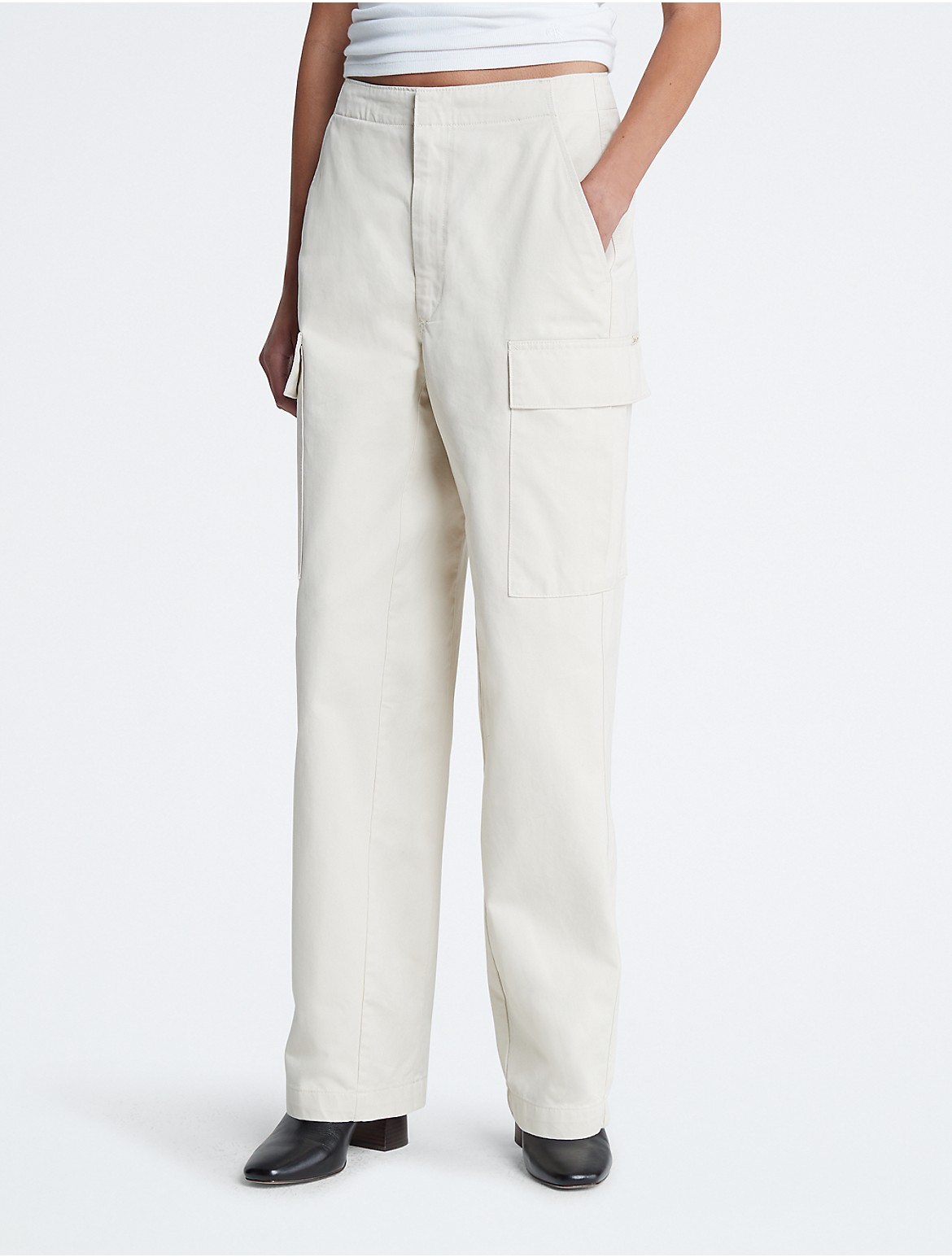 Calvin Klein Women's Wide Leg Cargo Pants - White - 25