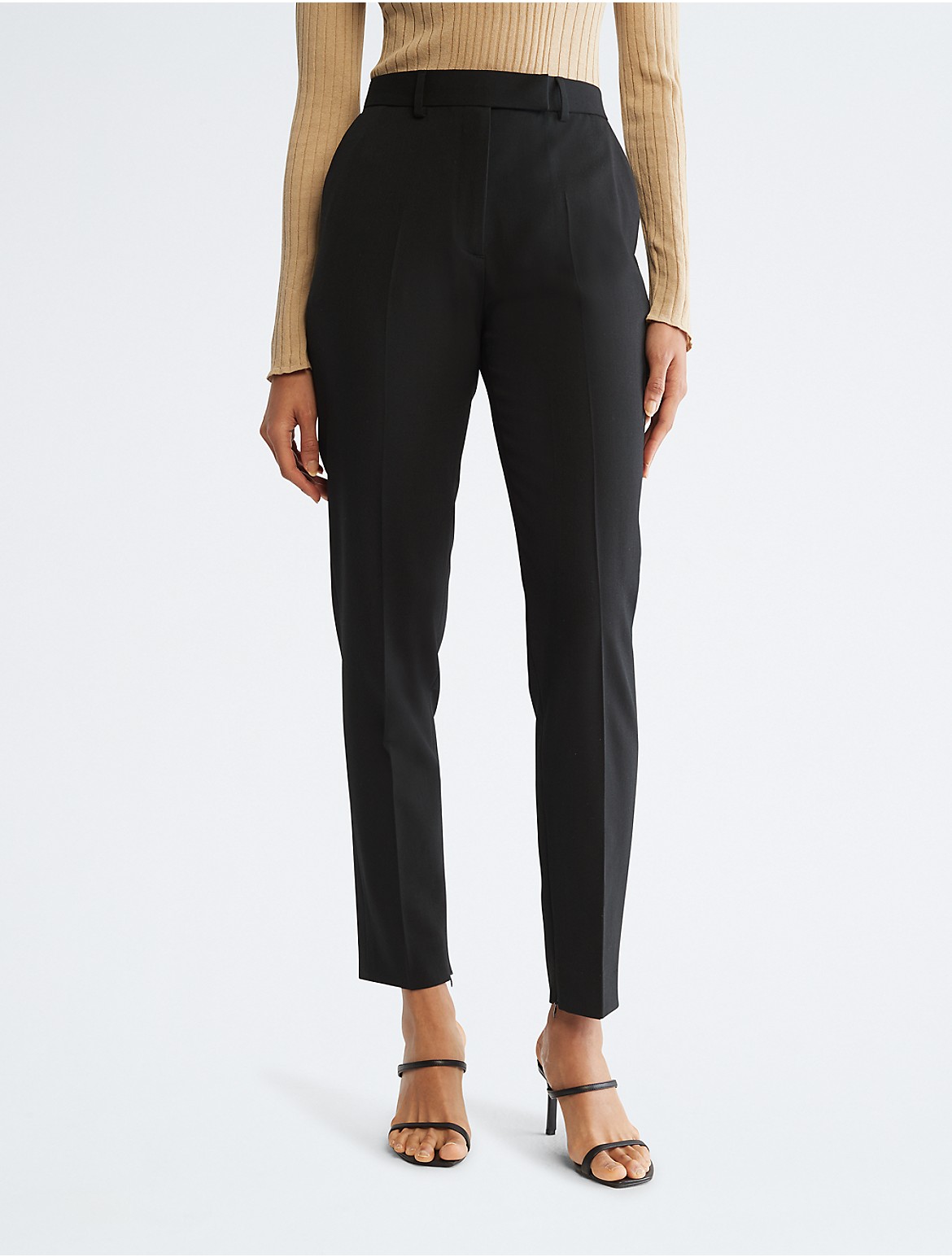 Calvin Klein Women's Wool Stretch Blend Slim Fit Tailored Pants - Black - 34