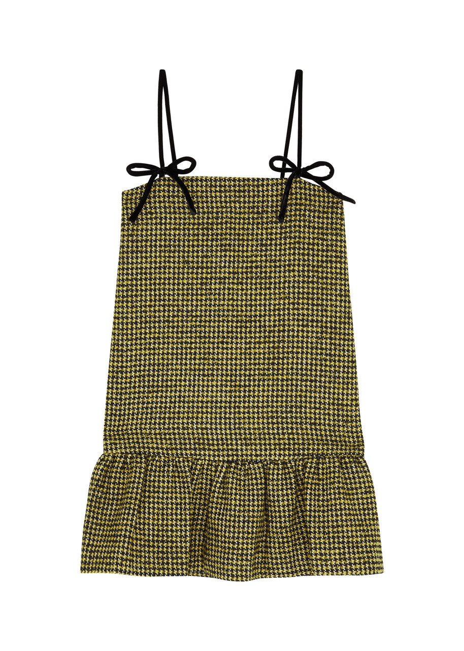 Ganni Houndstooth Tweed Mini Dress - Yellow - 42 (UK14 / L)
