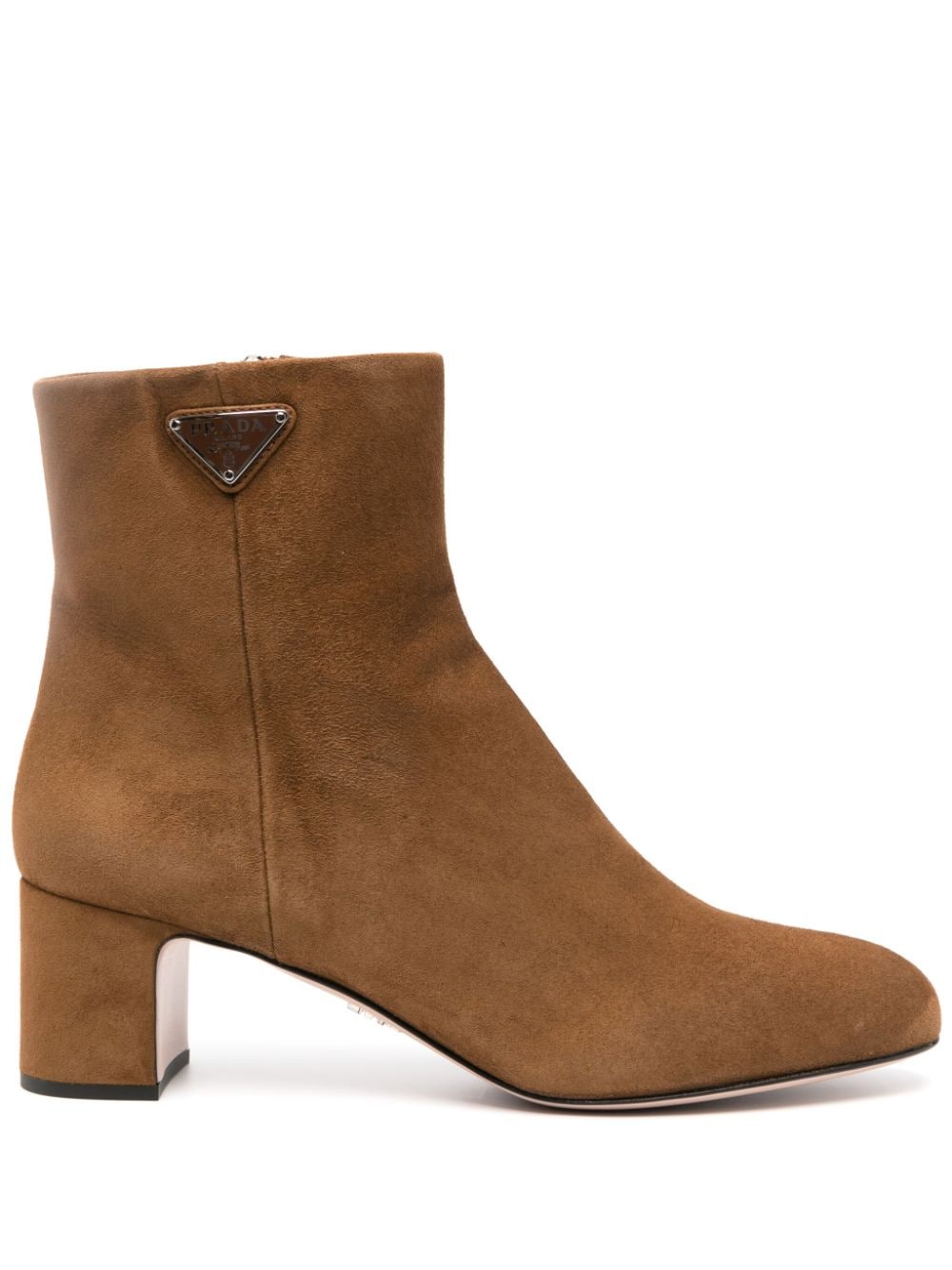 Prada triangle-plaque ankle boots - Brown