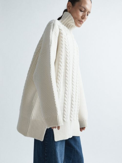 Raey - Cable-knit Cocoon Wool-blend Jumper - Womens - Cream