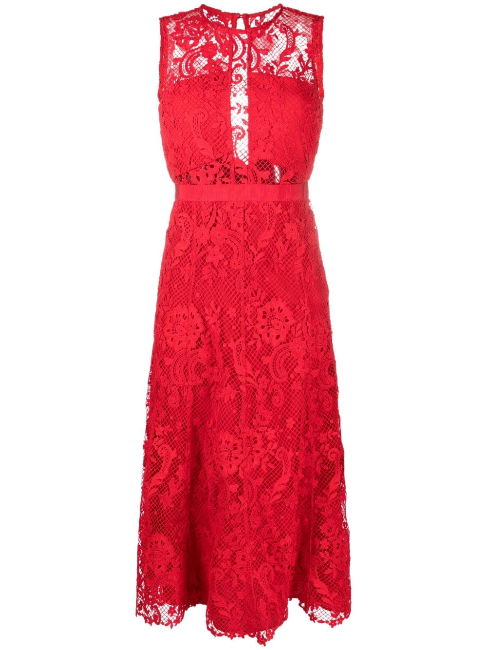 Self-Portrait floral-lace sleeveless midi dress - Red