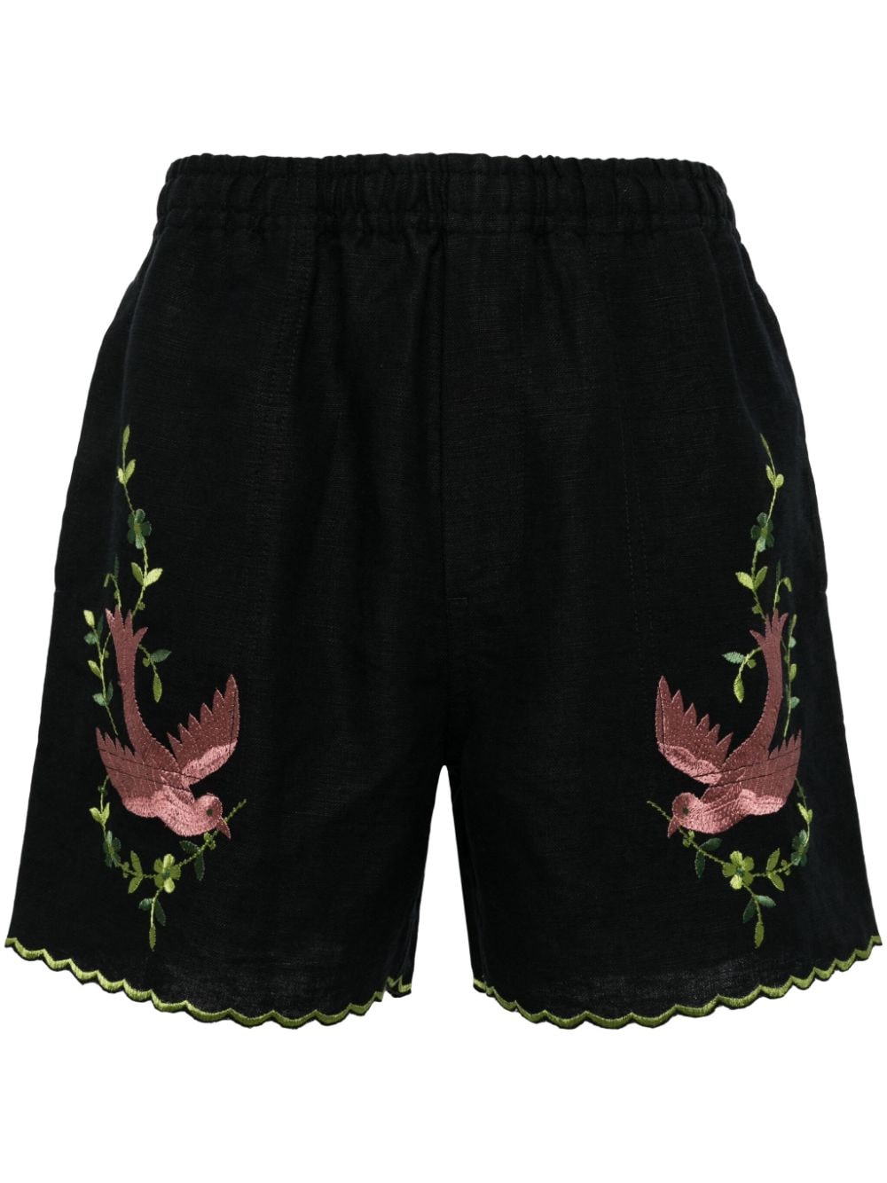 BODE embroidered-design linen shorts - Black