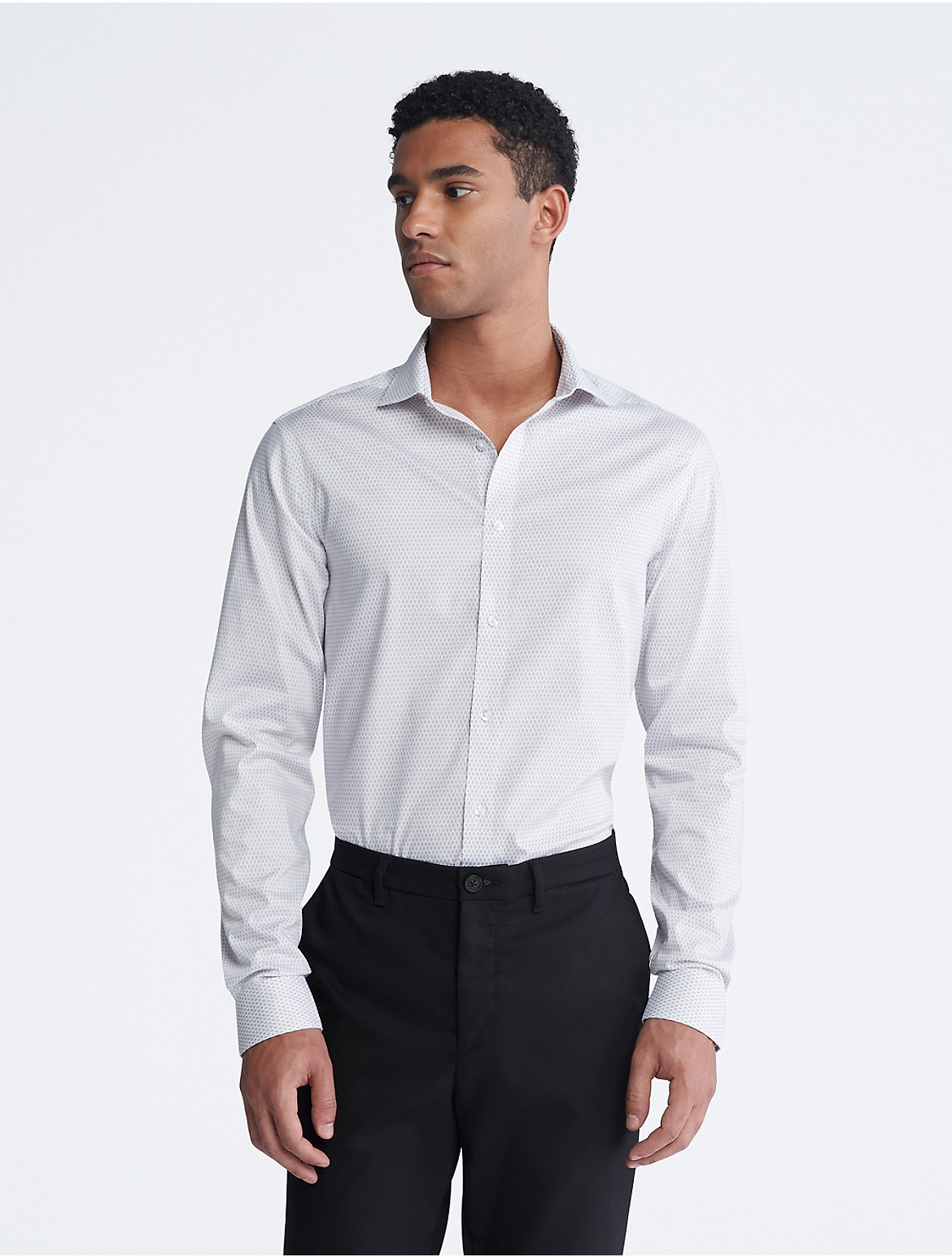 Calvin Klein Men's Steel Slim Fit Grey Diamond Dress Shirt - Grey - 14.5/32-33