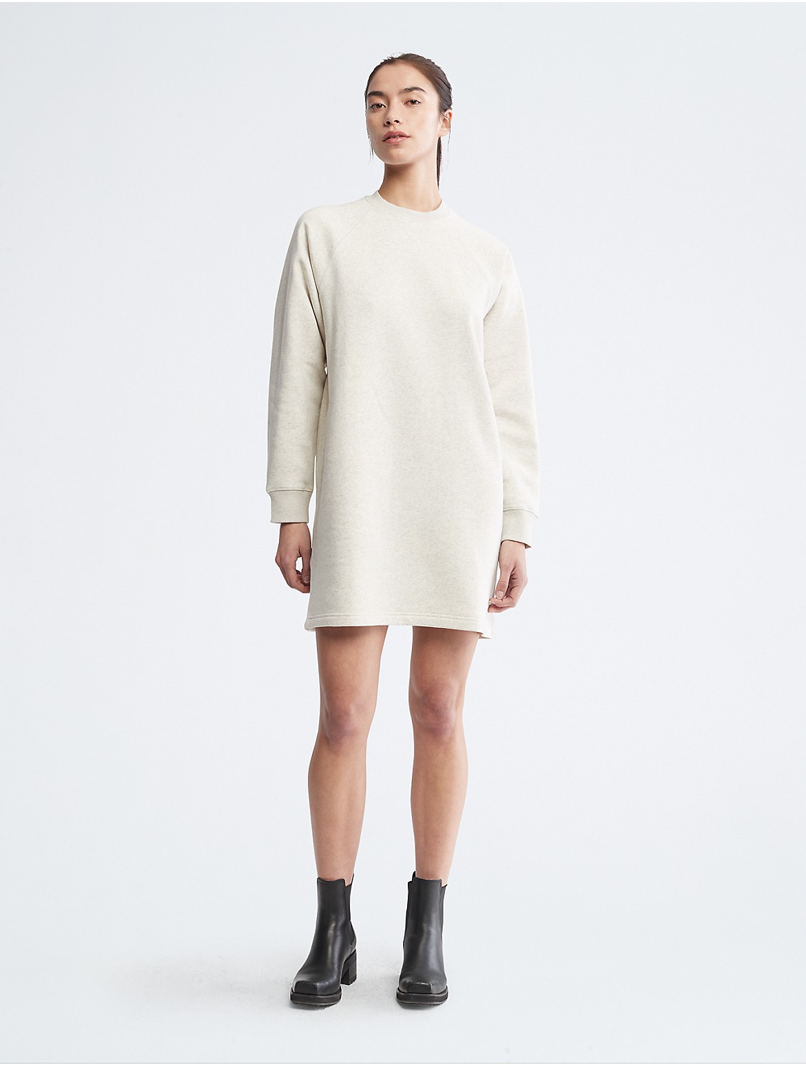 Calvin Klein Women's Archive Logo Fleece Sweatshirt Dress - Neutral - L