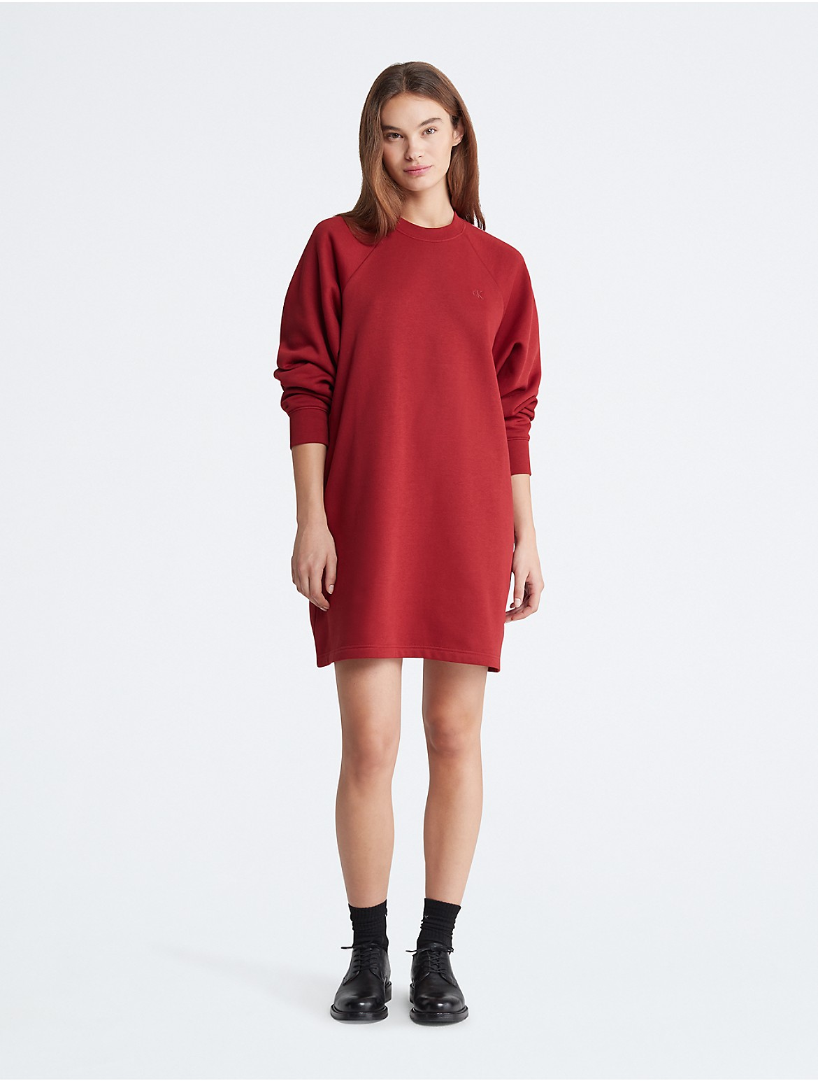Calvin Klein Women's Archive Logo Fleece Sweatshirt Dress - Red - XS