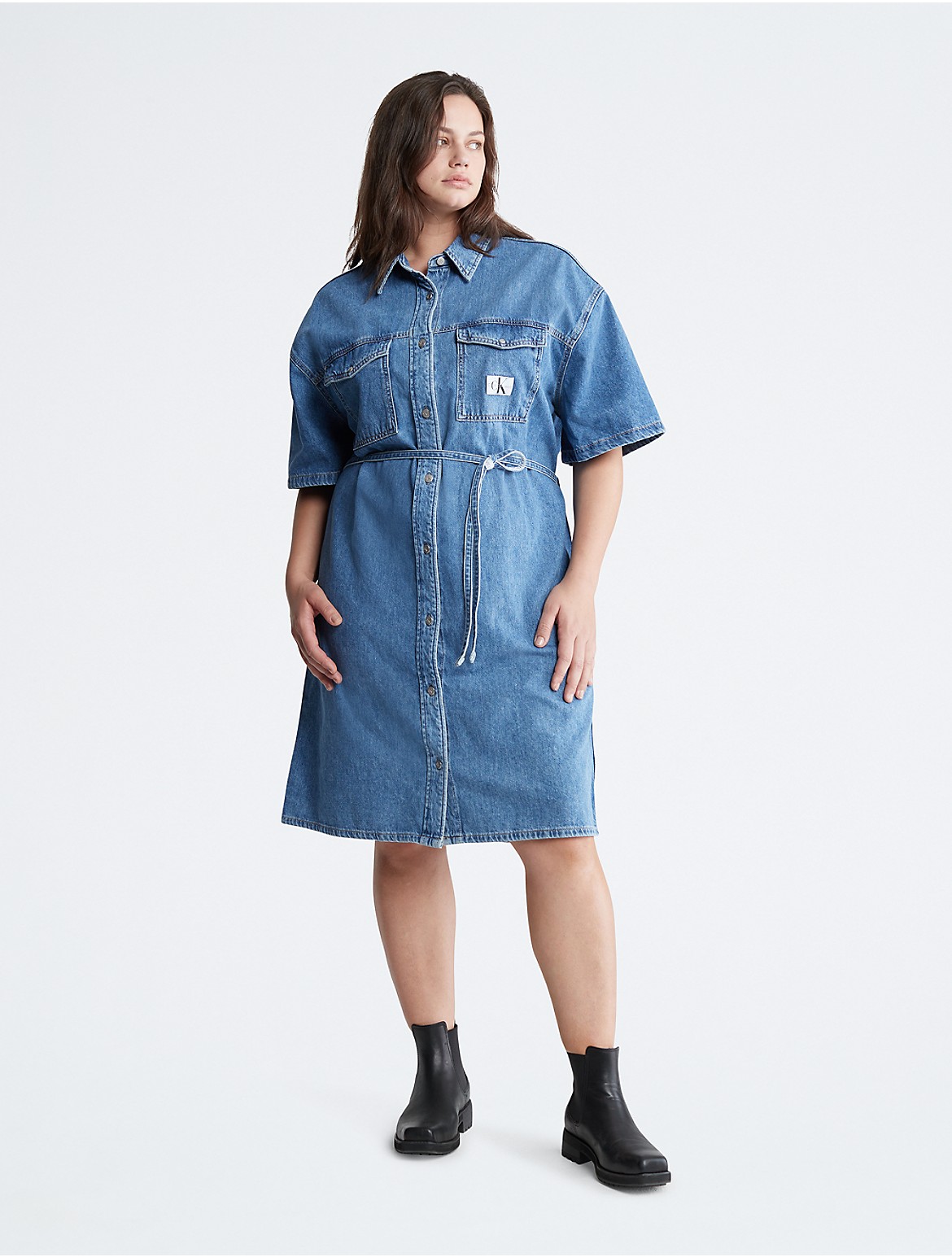 Calvin Klein Women's Plus Size Utility Denim Shirt Dress - Blue - 4X