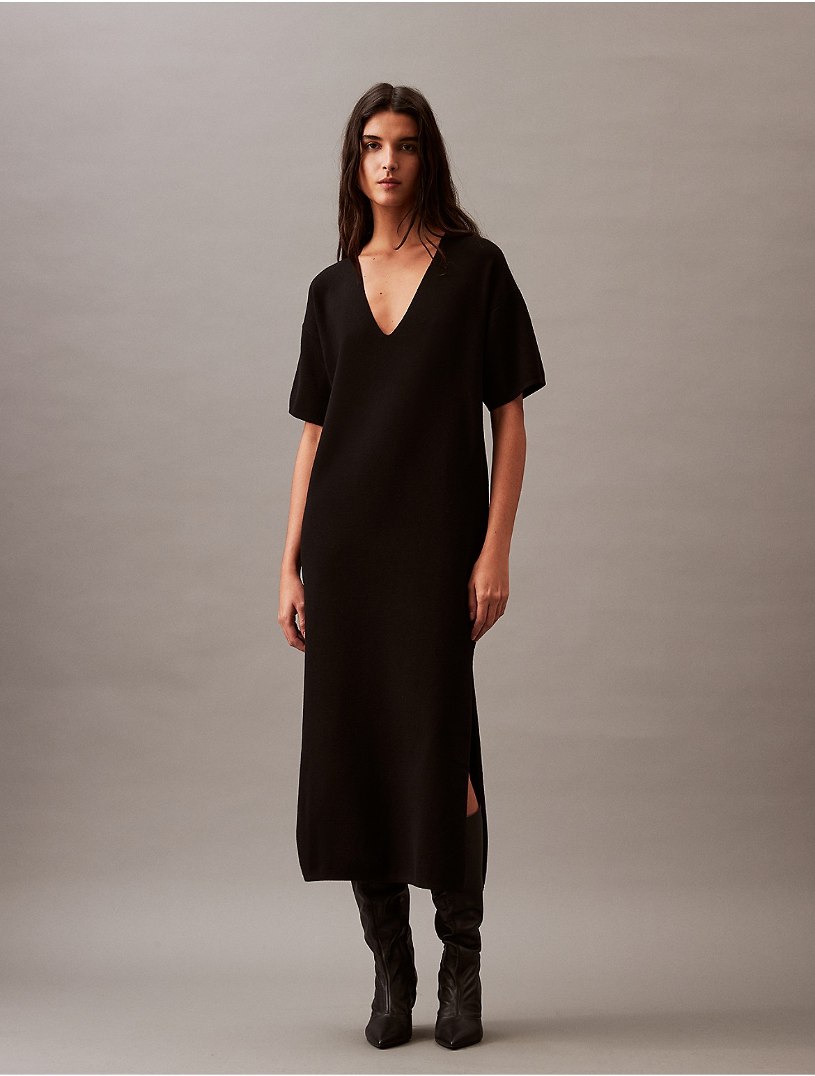 Calvin Klein Women's Tech Knit V-Neck Midi Dress - Black - XS