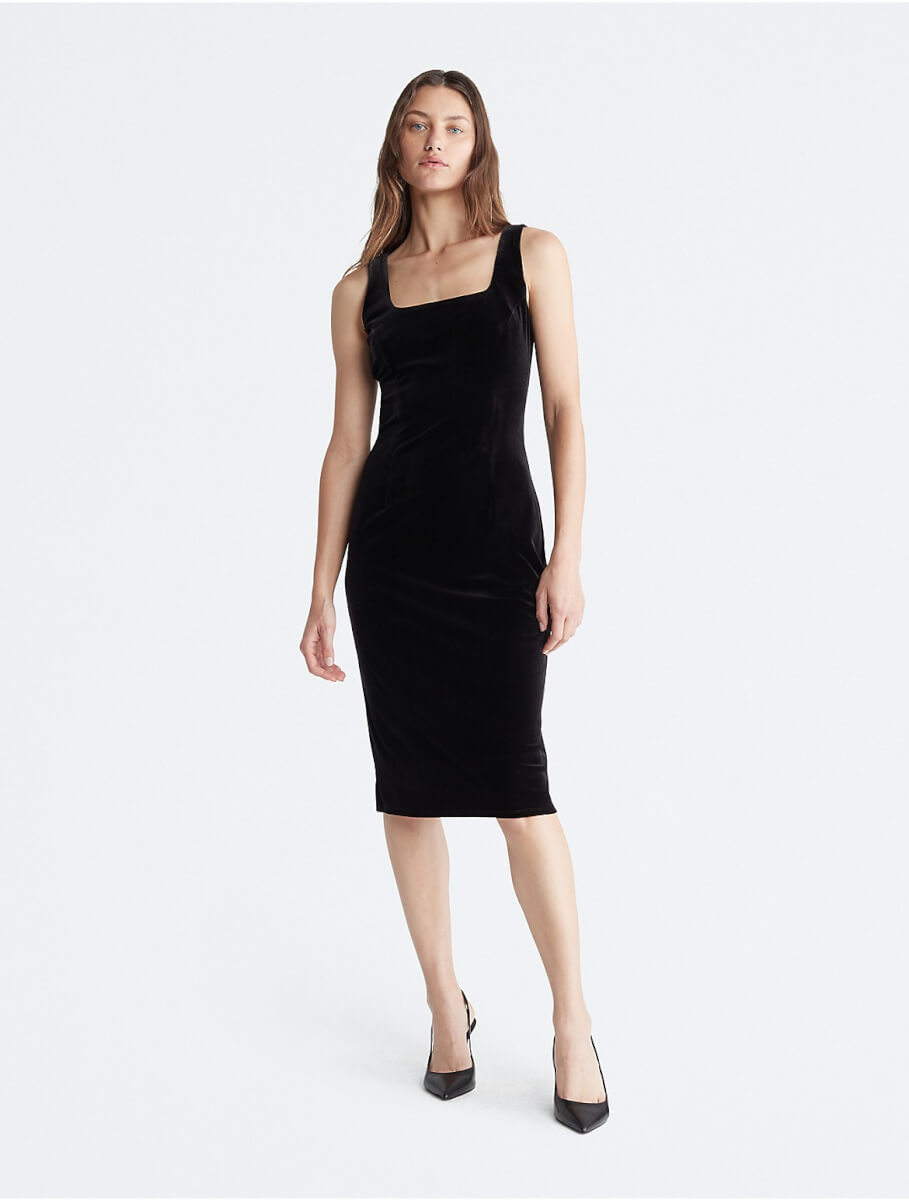 Calvin Klein Women's Velvet Square Neck Midi Tank Dress - Black - 2