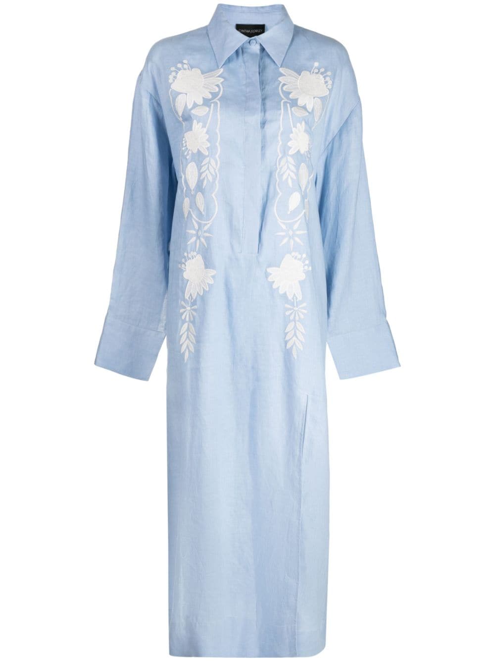 Cynthia Rowley floral-embroidered shirt dress - Blue