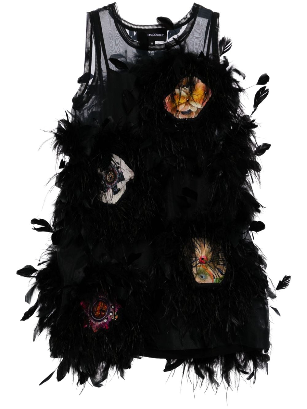 Cynthia Rowley floral-motif feather mini dress - Black