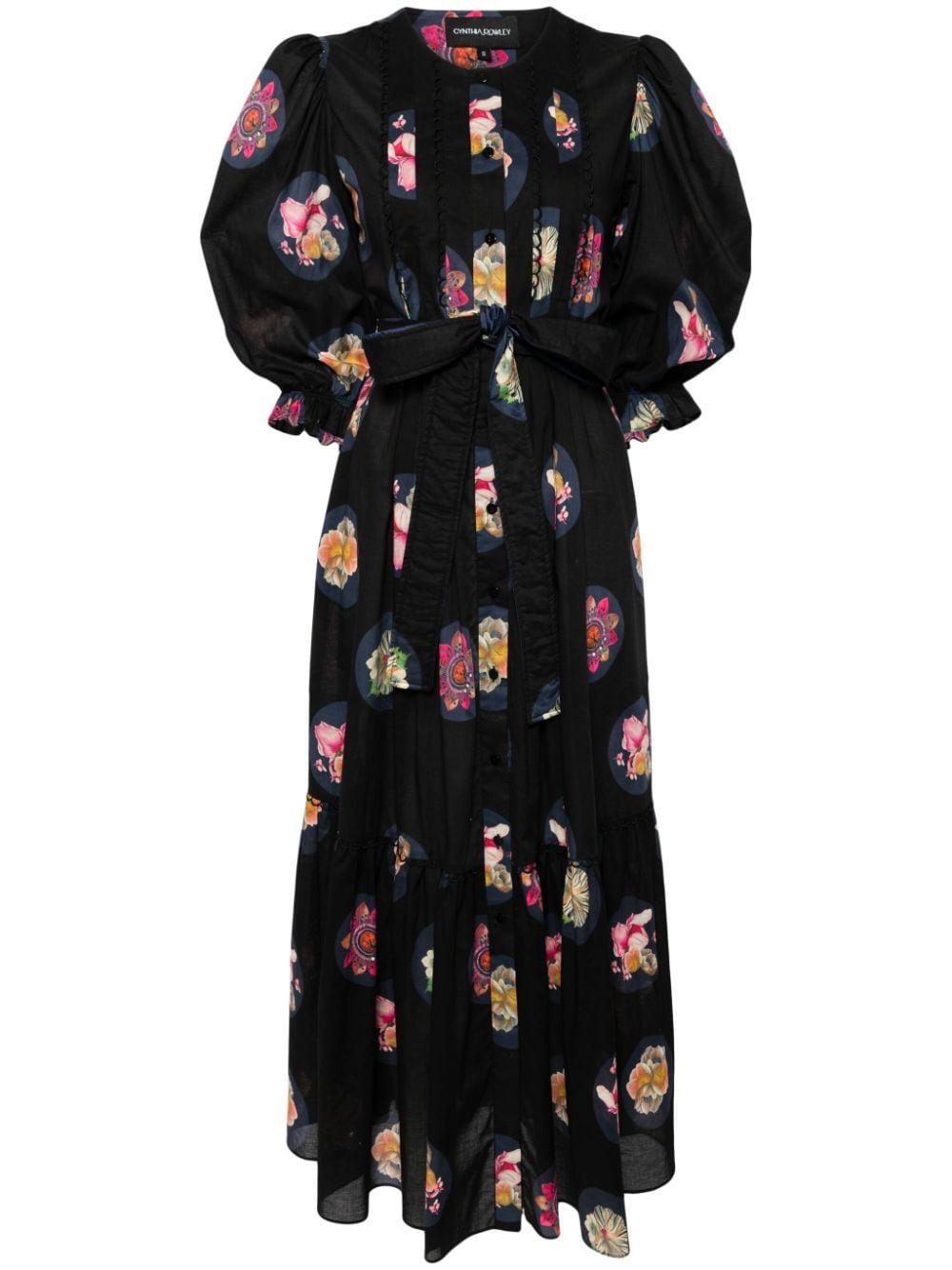 Cynthia Rowley floral-print puff-sleeve midi dress - Black