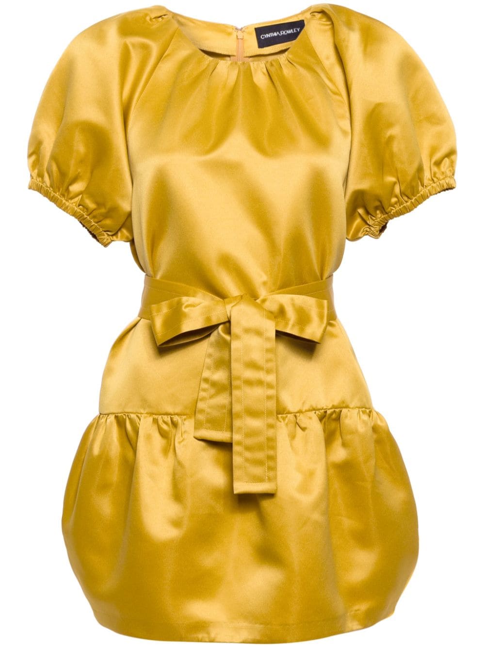 Cynthia Rowley puff-sleeve tulip-satin mini dress - Yellow
