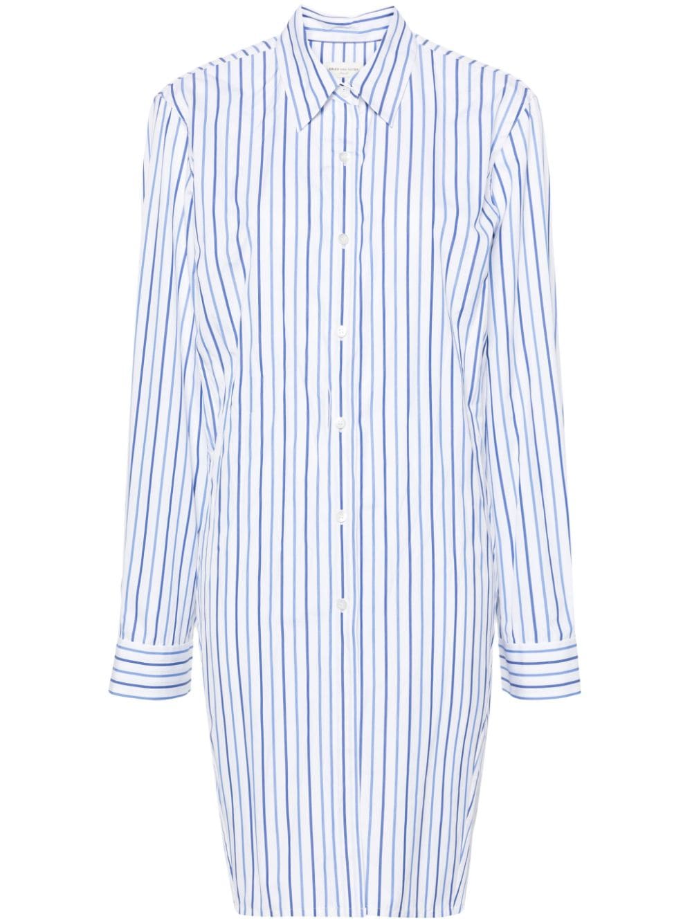 DRIES VAN NOTEN knot-detail striped cotton shirt - Blue