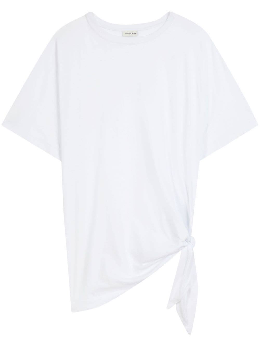 DRIES VAN NOTEN knotted draped cotton T-shirt - White