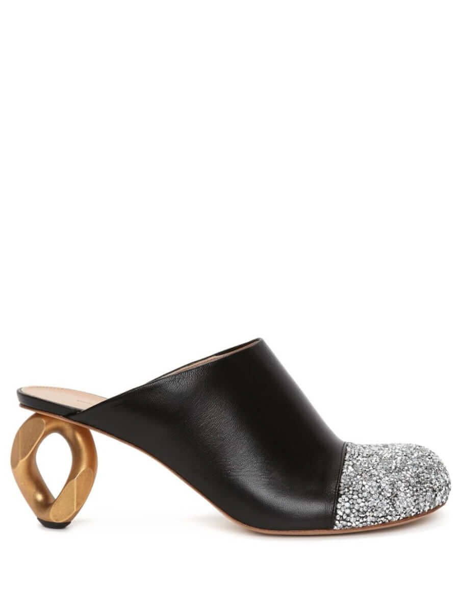 JW Anderson 75mm Chain crystal-embellished leather mules - Black