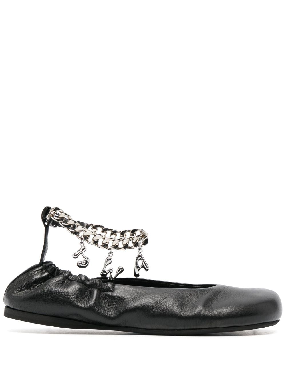 JW Anderson logo-charm leather ballerina shoes - Black