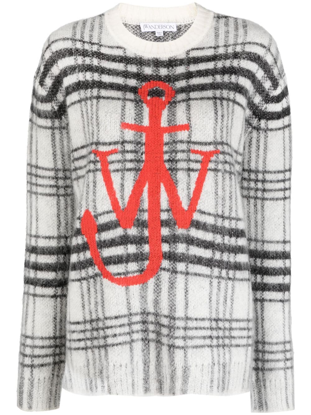 JW Anderson logo-embroidered check-pattern jumper - White