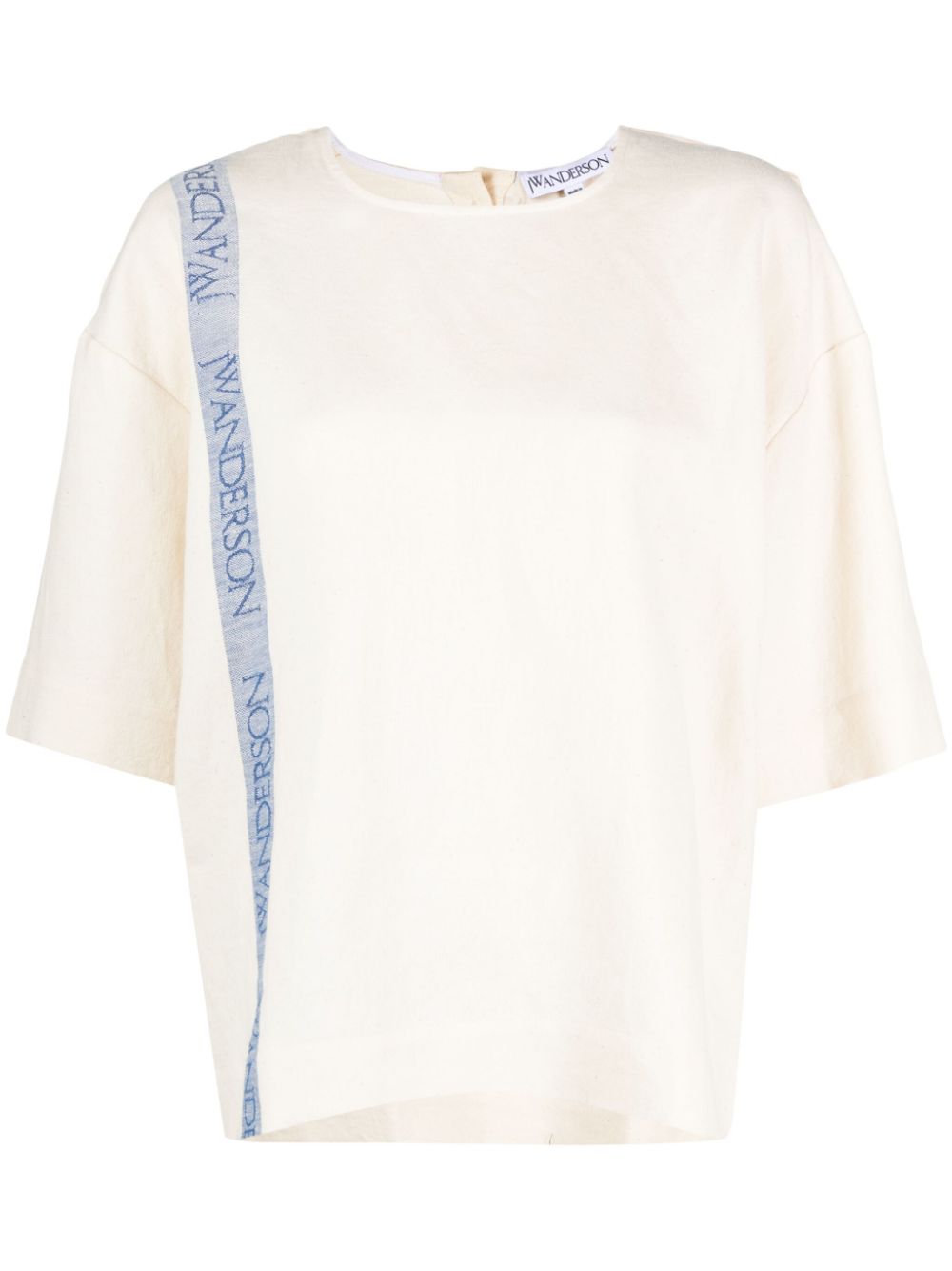 JW Anderson logo-print linen-blend T-shirt - Neutrals