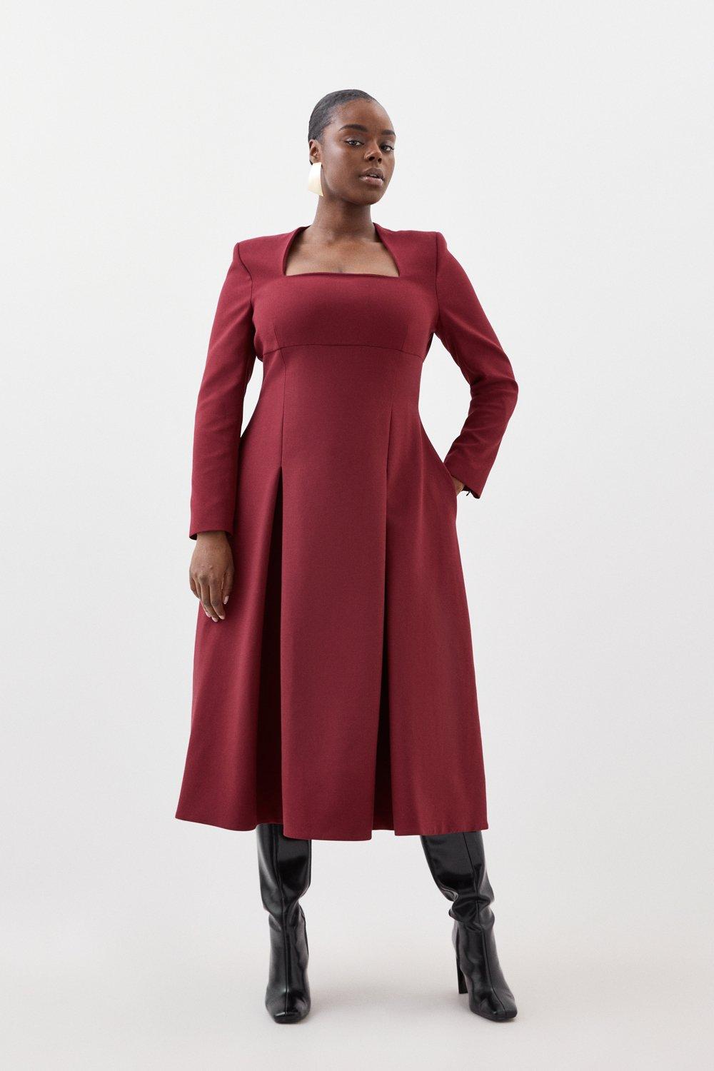 Lydia Millen Plus Size Clean Tailored Sweetheart Neckline Midi Dress - Red