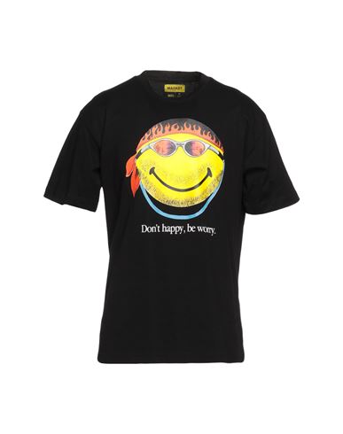 Market Smiley Don't Happy, Be Worry T-shirt Man T-shirt Black Size L Cotton