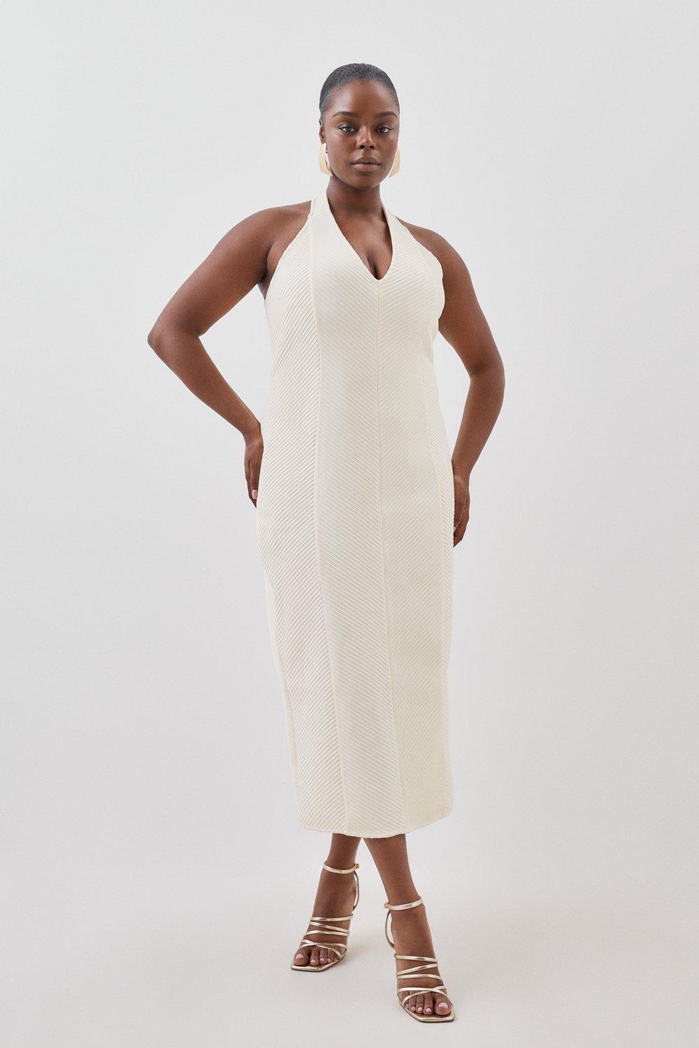 Plus Size Figure Form Bandage Textured Knit Midi Dress - Coconut