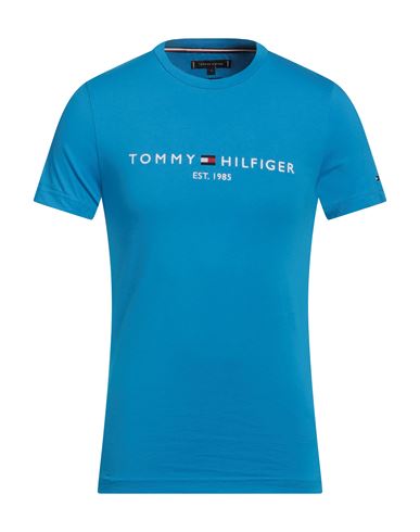 Tommy Hilfiger Tommy Logo T-shirt Man T-shirt Azure Size S Cotton