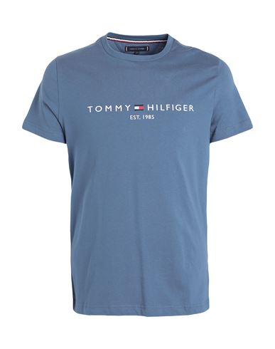 Tommy Hilfiger Tommy Logo T-shirt Man T-shirt Slate blue Size S Cotton