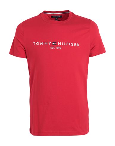 Tommy Hilfiger Tommy Logo T-shirt Man T-shirt Tomato red Size S Cotton