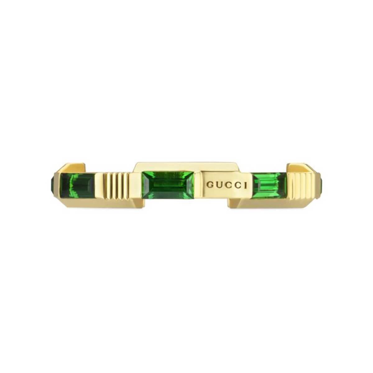 18ct Yellow Gold Green Tourmaline Gucci Link to Love Ring - Ring Size N