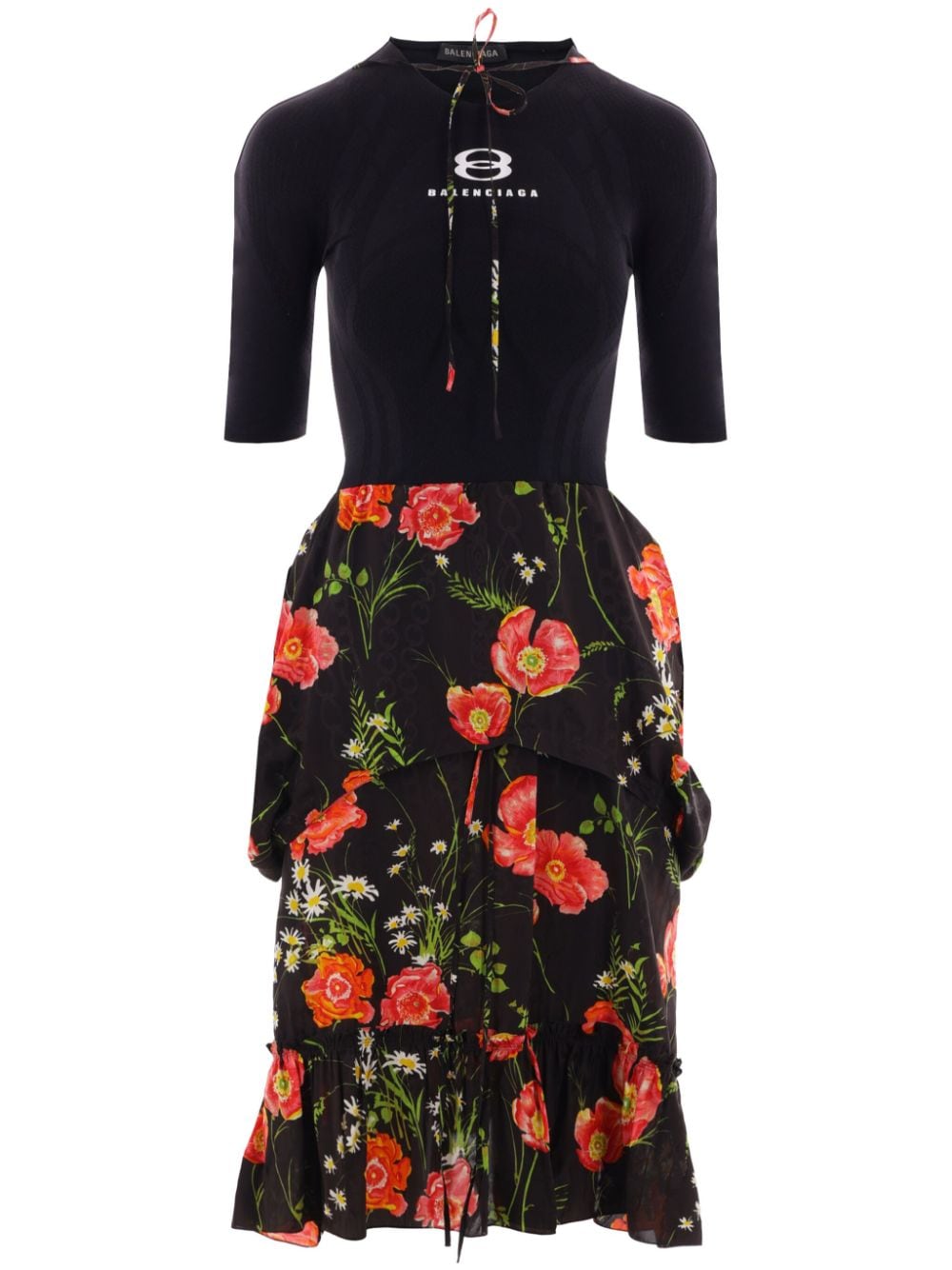 Balenciaga floral-print half-sleeves midi dress - Black