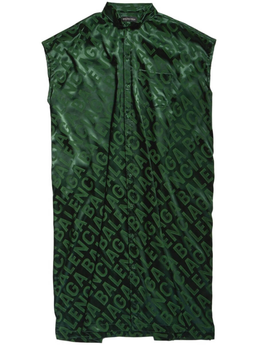 Balenciaga logo-print sleeveless shirt dress - Green