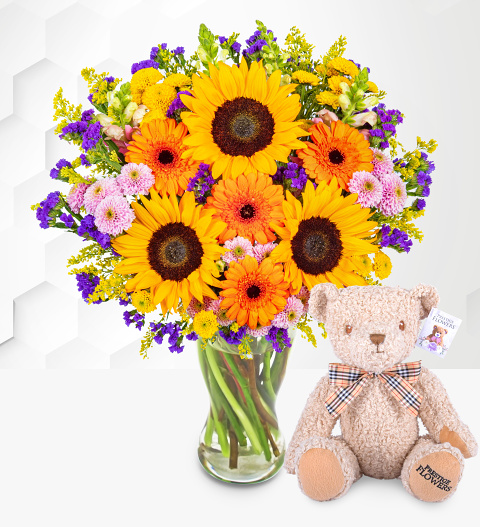 Brilliant Sunshine Bouquet with Teddy