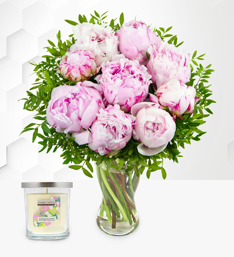 British Summer Peonies with Candle