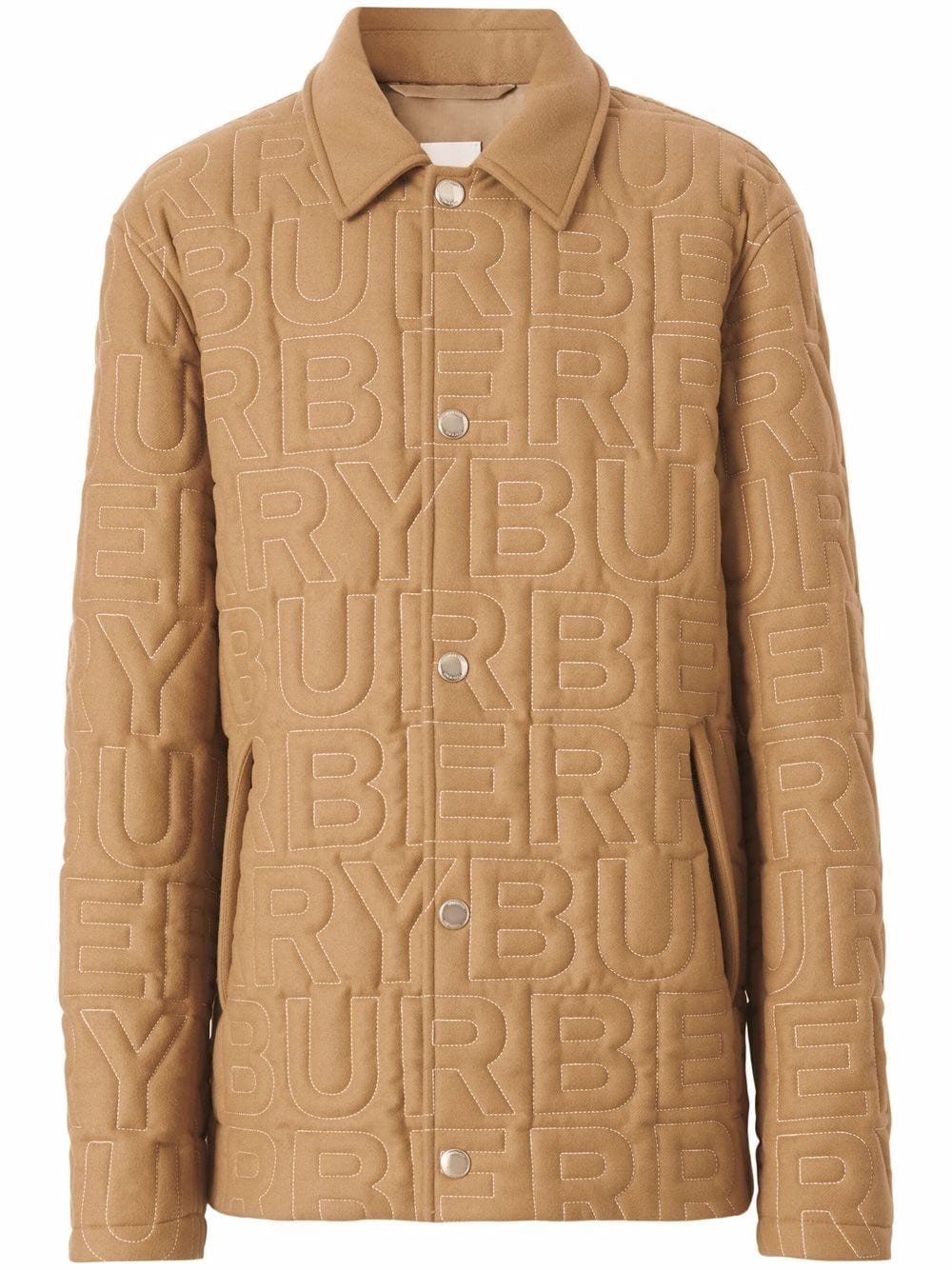 Burberry logo-quilted wool cashmere shirt jacket - Brown