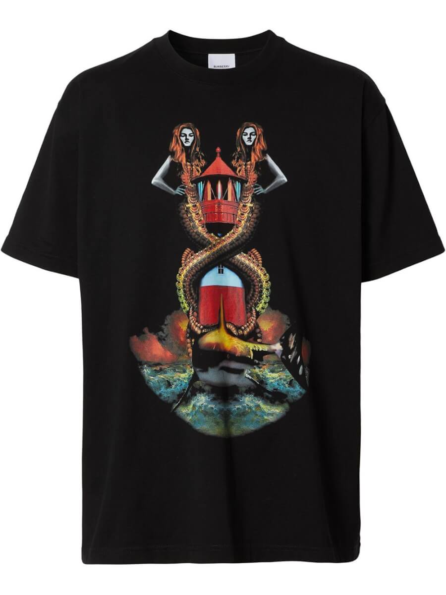 Burberry mermaid-print oversized T-shirt - Black