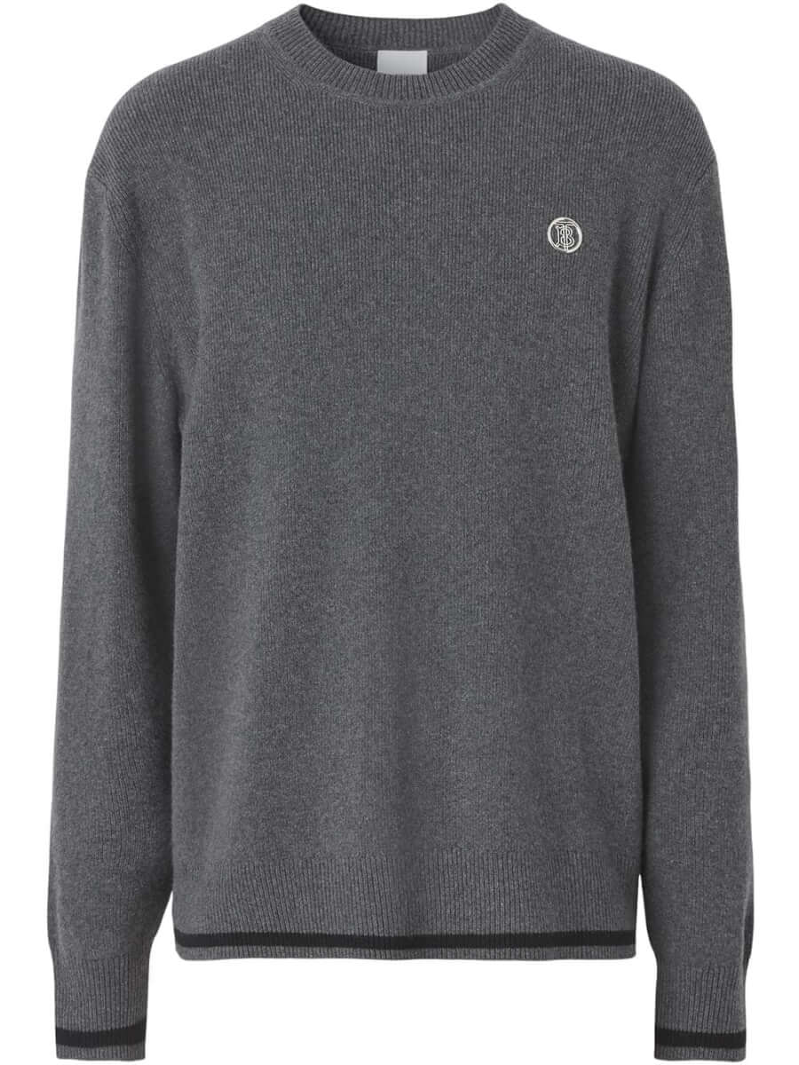 Burberry monogram-motif cashmere-cotton blend jumper - Grey