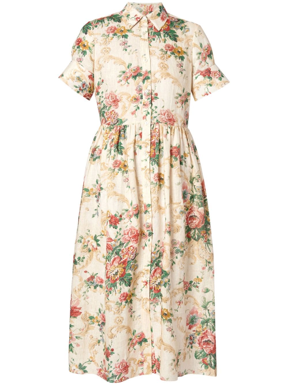 ERDEM floral-print linen shirt dress - Neutrals