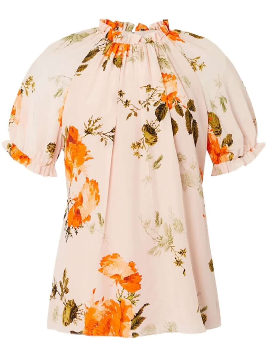 ERDEM floral-print short-sleeve silk blouse - Pink