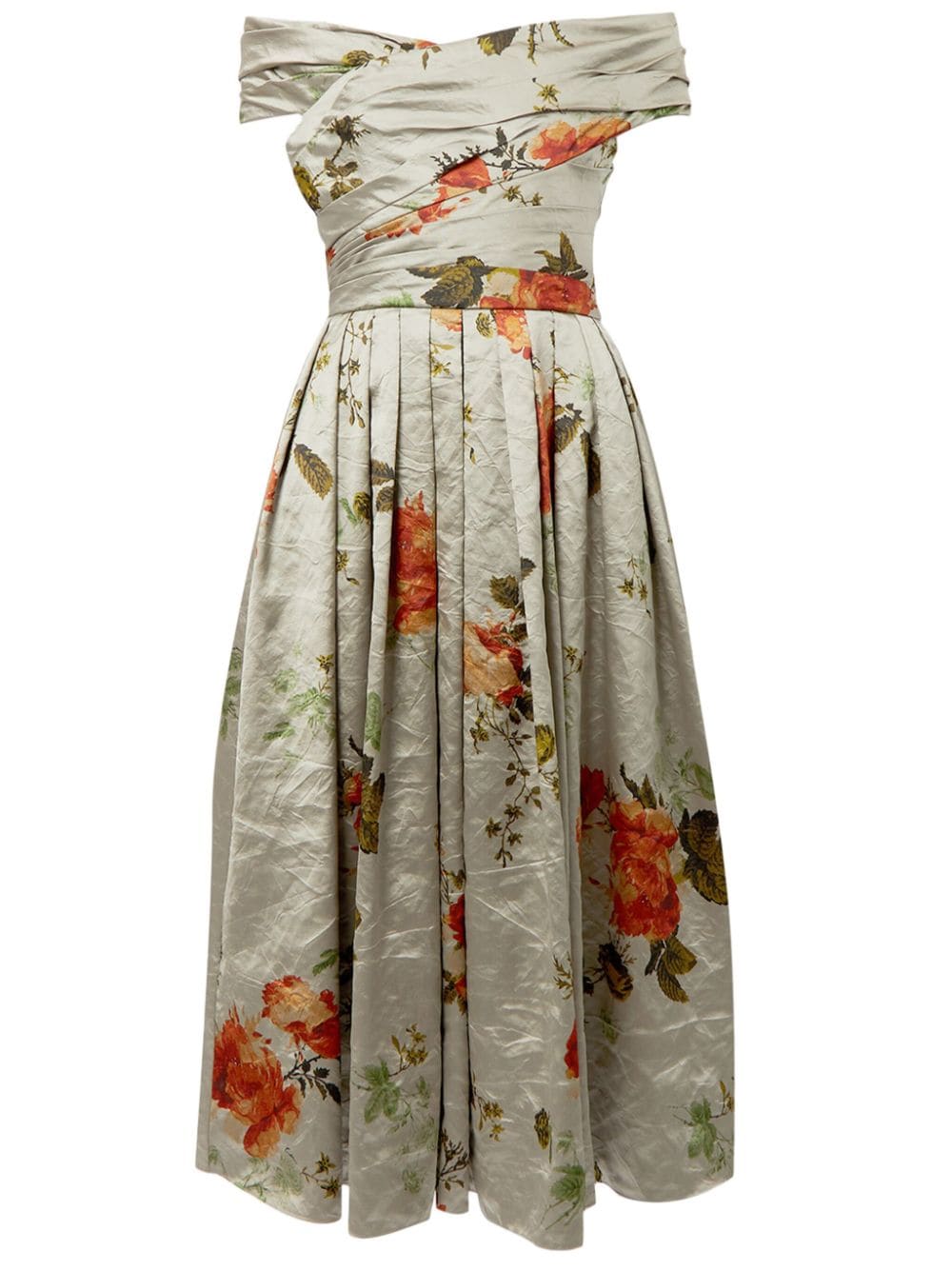 ERDEM off-shoulder floral-print satin dress - Neutrals