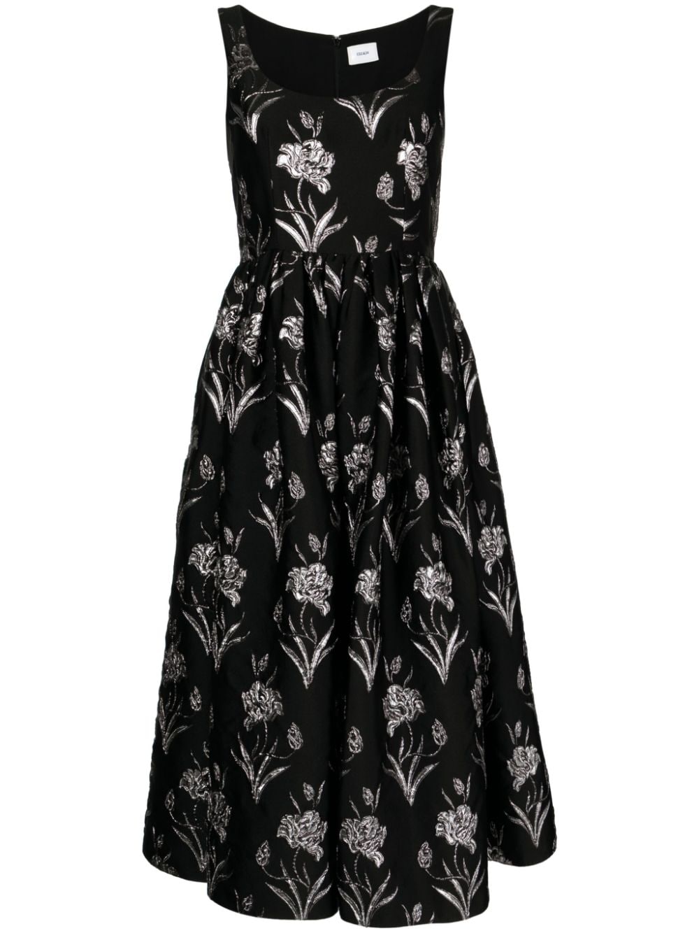 ERDEM patterned-jacquard flared midi dress - Black