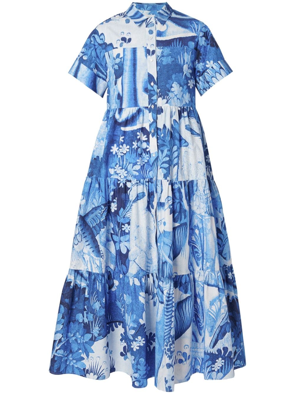 ERDEM tapestry-print tiered-skirt midi dress - Blue
