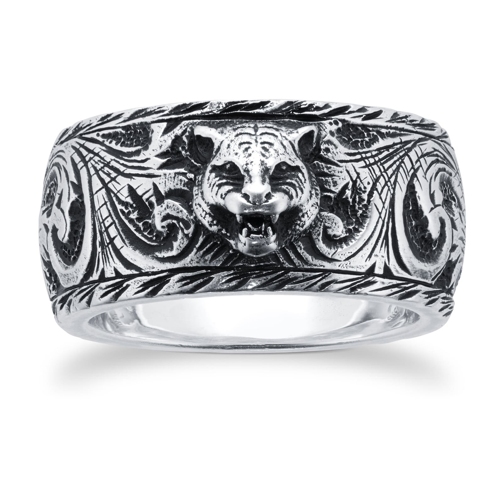 Gatto Thin Silver 10mm Ring With Feline Head - Ring Size M