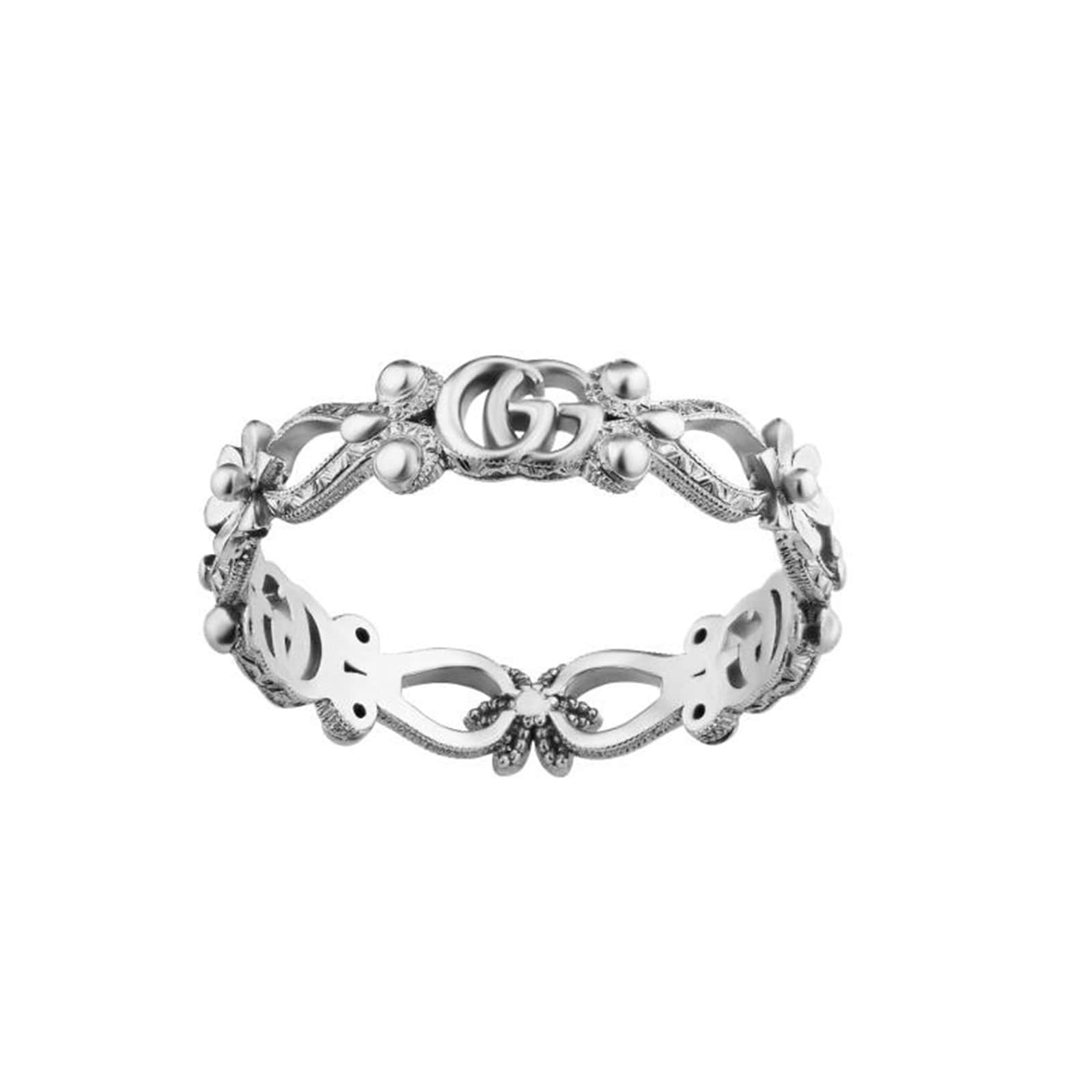 Gucci 18ct White Gold Diamond Flora Ring - Ring Size K