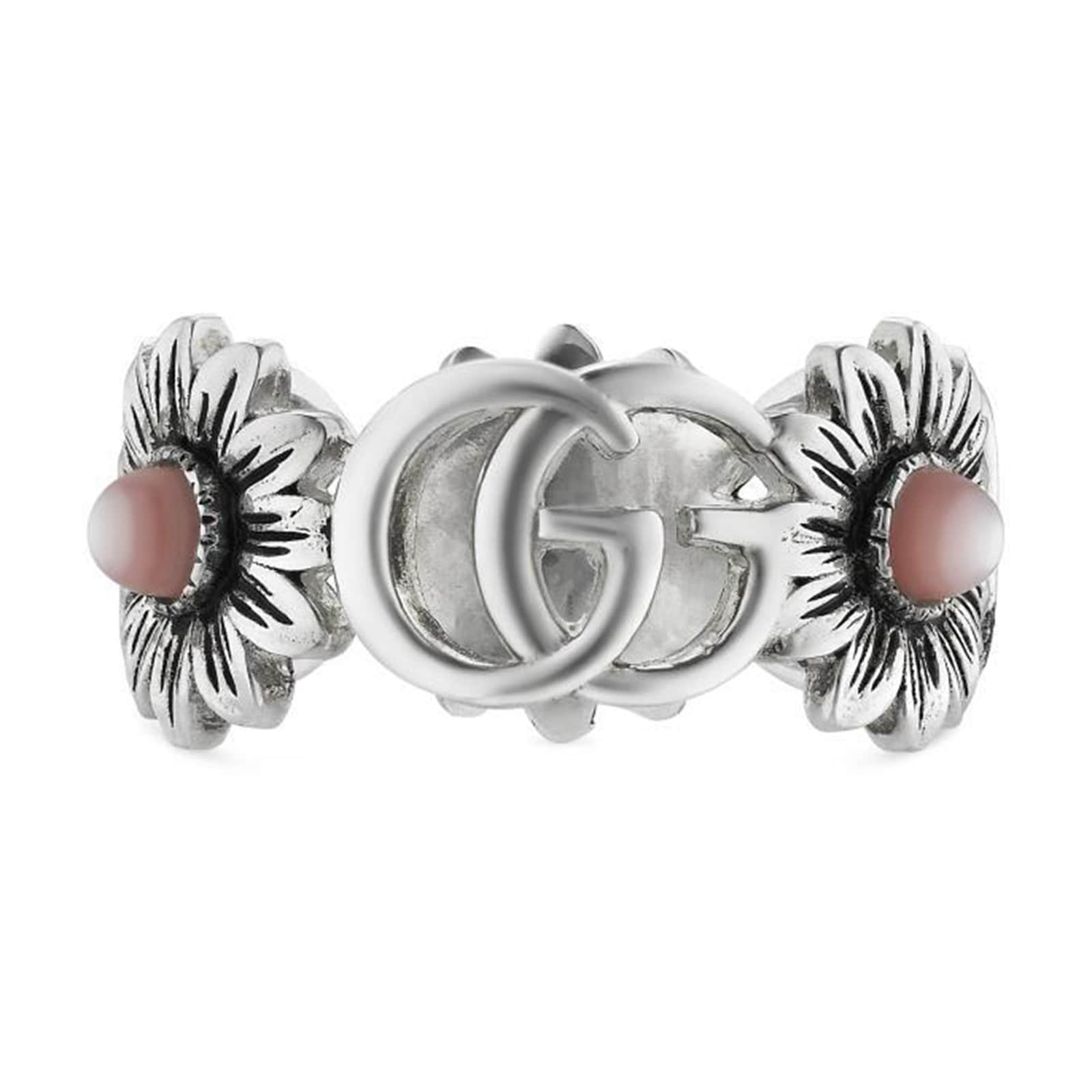 Gucci GG Marmont Silver & Mother of Pearl Ring - Ring Size J